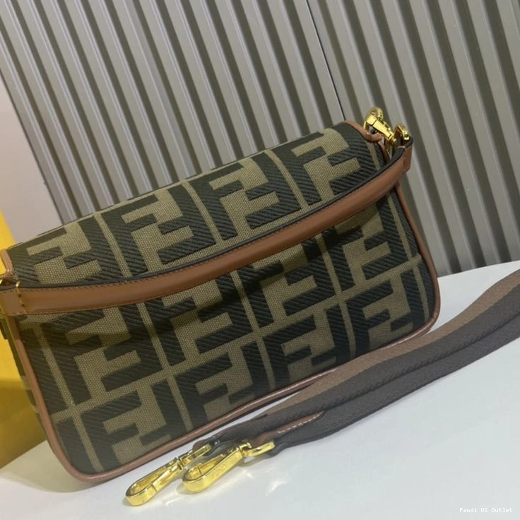 Vintage HOT Green Baguette Fendi FF Medium In Motif Canvas Bag 0717